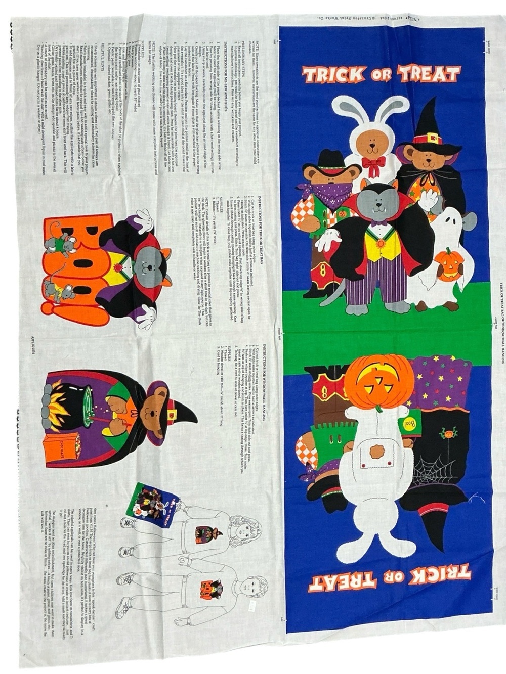 Halloween Fabric Panel Trick or Treat Bag Appliqué Wall Hanging Sewing Craft